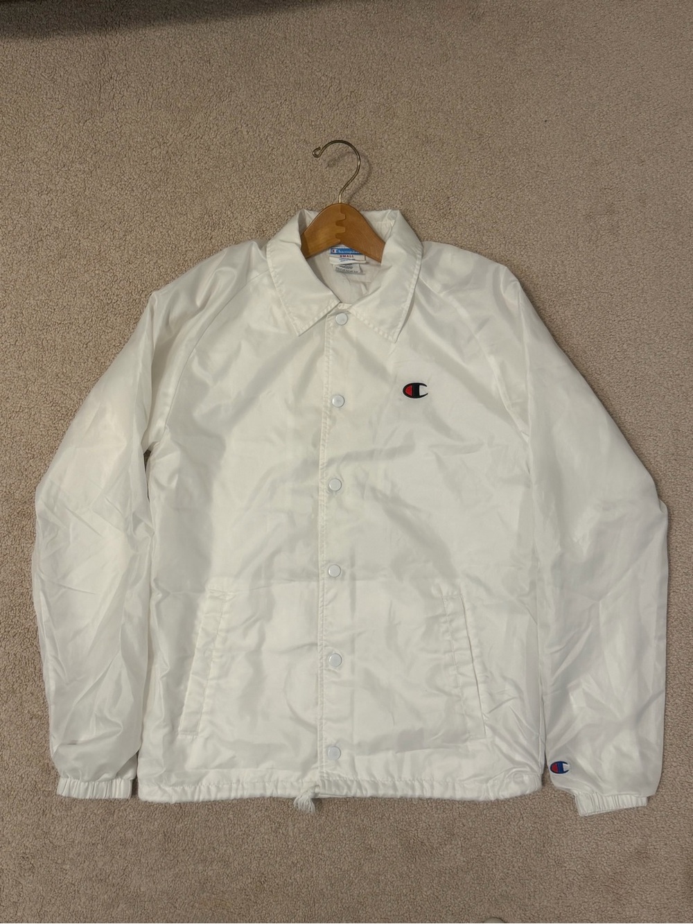 Champion White Coach Button-Down Jacket Small
